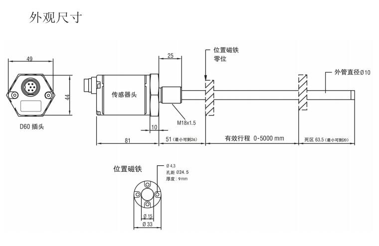 THE磁致伸缩传感器外观尺寸