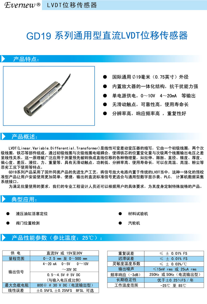分体式LVDT位移传感器